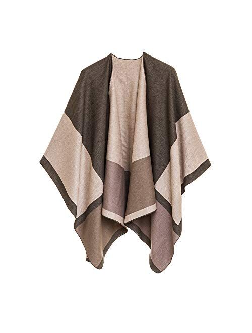 Women's Shawl Wrap Poncho Ruana Cape Cardigan Sweater Open Front for Fall Winter