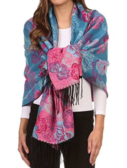 Sakkas Ontario double layer floral Pashmina/Shawl/Wrap/Stole with fringe