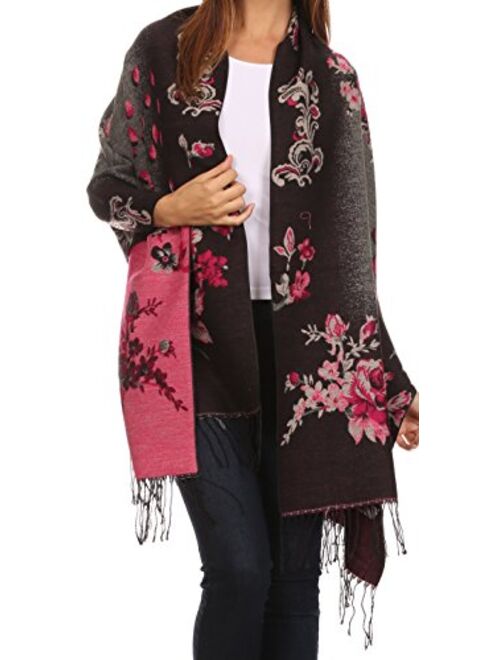 Sakkas Ontario double layer floral Pashmina/Shawl/Wrap/Stole with fringe