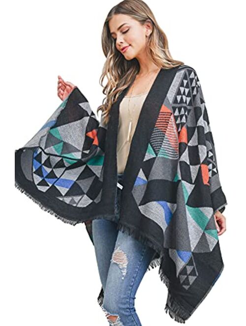 Riah Fashion Bohemian Versatile Open Shawl Cardigan - Kimono Ruana, Tie Dye Convertible Poncho Blanket Vest, Sheer Beach Cover Up