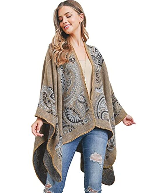 Riah Fashion Bohemian Versatile Open Shawl Cardigan - Kimono Ruana, Tie Dye Convertible Poncho Blanket Vest, Sheer Beach Cover Up