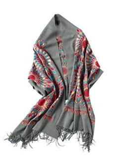 Women's Embroidered Oversize Tassel Shawl Scarf