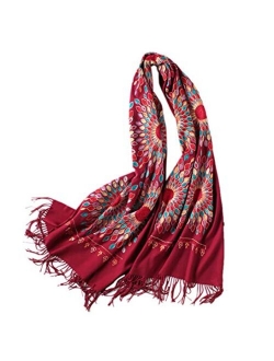 Women's Embroidered Oversize Tassel Shawl Scarf