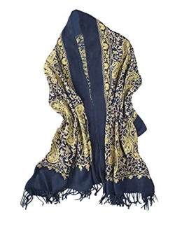 Women's Embroidered Oversize Tassel Shawl Scarf