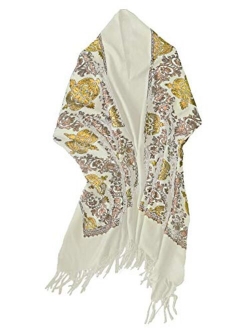 Women's Embroidered Oversize Tassel Shawl Scarf