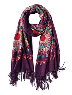 Women's Embroidered Oversize Tassel Shawl Scarf