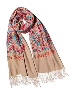 Women's Embroidered Oversize Tassel Shawl Scarf