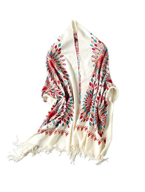 Women's Embroidered Oversize Tassel Shawl Scarf