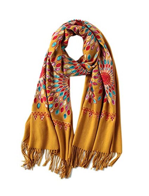 Women's Embroidered Oversize Tassel Shawl Scarf