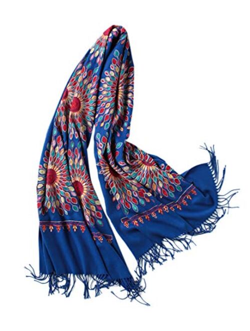 Women's Embroidered Oversize Tassel Shawl Scarf