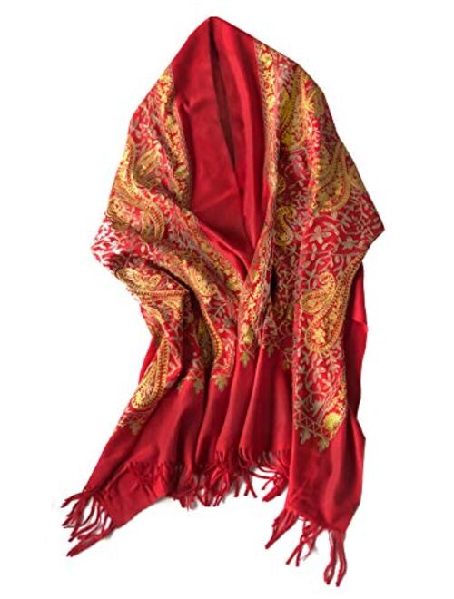 Women's Embroidered Oversize Tassel Shawl Scarf