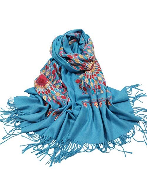 Women's Embroidered Oversize Tassel Shawl Scarf