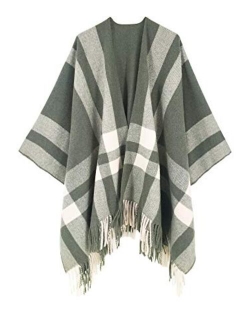 Breezy Lane Women's Shawl Wraps Plaid Poncho with Tassel Open Front Cape Cardigan for Fall Winter Holiday