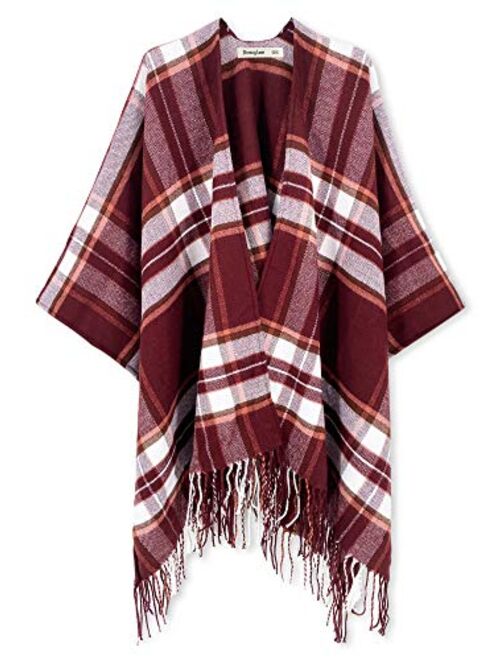 Breezy Lane Women's Shawl Wraps Plaid Poncho with Tassel Open Front Cape Cardigan for Fall Winter Holiday