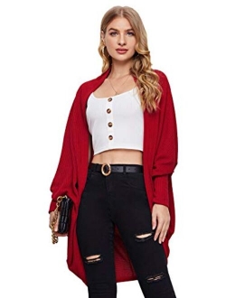 Women's Casual Oversized Open Front Dolman Long Sleeve Knit Cardigan Sweater