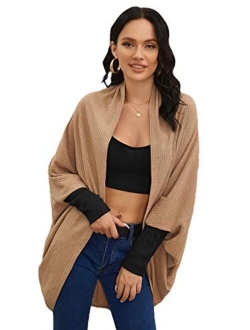 Women's Casual Oversized Open Front Dolman Long Sleeve Knit Cardigan Sweater