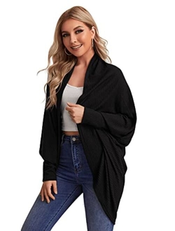 Women's Casual Oversized Open Front Dolman Long Sleeve Knit Cardigan Sweater