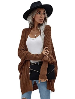 Women's Casual Oversized Open Front Dolman Long Sleeve Knit Cardigan Sweater