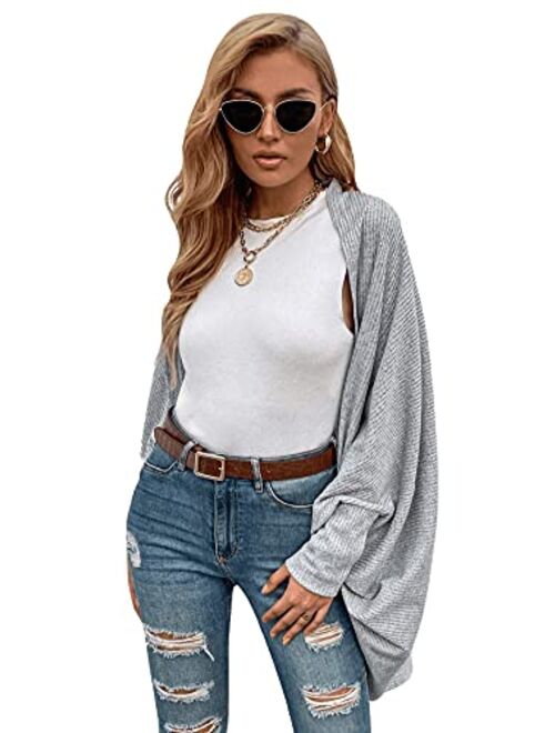 SweatyRocks Women's Casual Oversized Open Front Dolman Long Sleeve Knit Cardigan Sweater