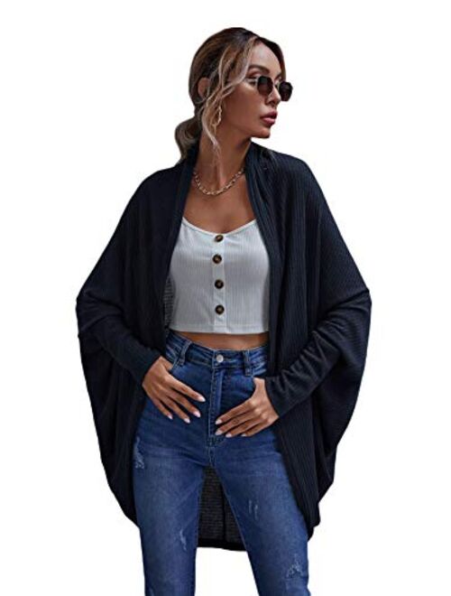 SweatyRocks Women's Casual Oversized Open Front Dolman Long Sleeve Knit Cardigan Sweater