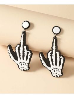 Ella & Elly Black & White Skeleton Hand Drop Earrings