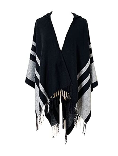 Uyuni Women's Bohemian Casual Shawl Fringe Poncho Cashmere Loose Vintage Patterned Cardigan