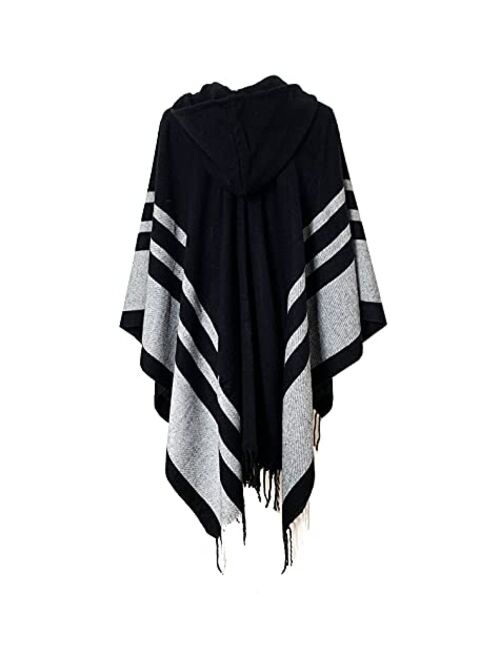 Uyuni Women's Bohemian Casual Shawl Fringe Poncho Cashmere Loose Vintage Patterned Cardigan