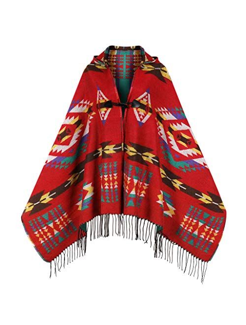 Uyuni Women's Bohemian Casual Shawl Fringe Poncho Cashmere Loose Vintage Patterned Cardigan