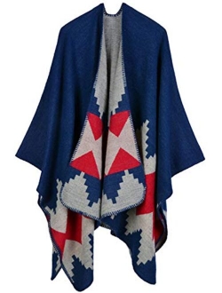 Women's Blanket Shawls Wraps Winter Open Front Poncho Cape Oversized Cardigan Sweater