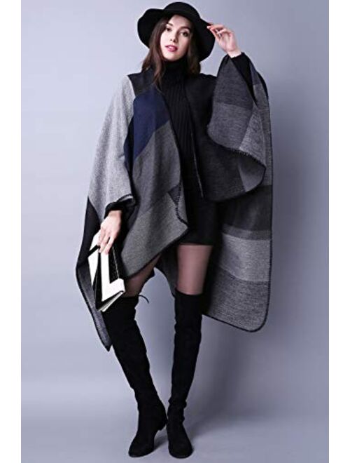 Women's Blanket Shawls Wraps Winter Open Front Poncho Cape Oversized Cardigan Sweater