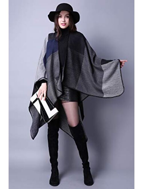 Women's Blanket Shawls Wraps Winter Open Front Poncho Cape Oversized Cardigan Sweater