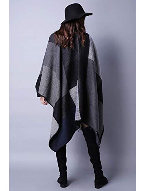 Women's Blanket Shawls Wraps Winter Open Front Poncho Cape Oversized Cardigan Sweater