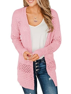 Mafulus Women's Crochet Cardigan Kimono Boho Long Sleeve Lightweight Soft Oversized Open Front Knitted Sweater