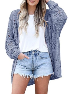 Mafulus Women's Crochet Cardigan Kimono Boho Long Sleeve Lightweight Soft Oversized Open Front Knitted Sweater