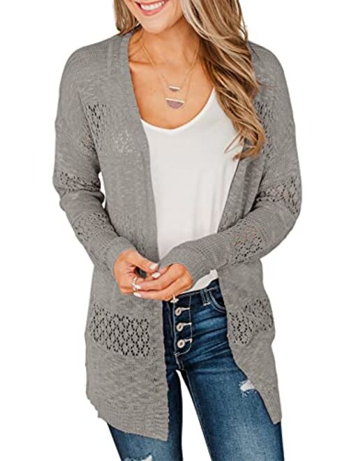 Mafulus Women's Crochet Cardigan Kimono Boho Long Sleeve Lightweight Soft Oversized Open Front Knitted Sweater