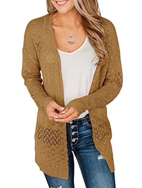 Mafulus Women's Crochet Cardigan Kimono Boho Long Sleeve Lightweight Soft Oversized Open Front Knitted Sweater