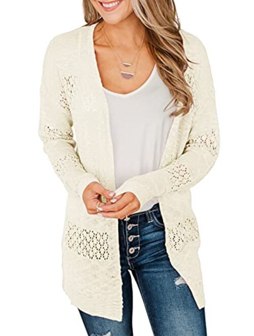 Mafulus Women's Crochet Cardigan Kimono Boho Long Sleeve Lightweight Soft Oversized Open Front Knitted Sweater