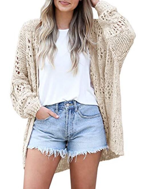 Mafulus Women's Crochet Cardigan Kimono Boho Long Sleeve Lightweight Soft Oversized Open Front Knitted Sweater