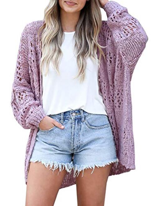 Mafulus Women's Crochet Cardigan Kimono Boho Long Sleeve Lightweight Soft Oversized Open Front Knitted Sweater