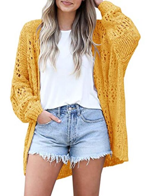 Mafulus Women's Crochet Cardigan Kimono Boho Long Sleeve Lightweight Soft Oversized Open Front Knitted Sweater