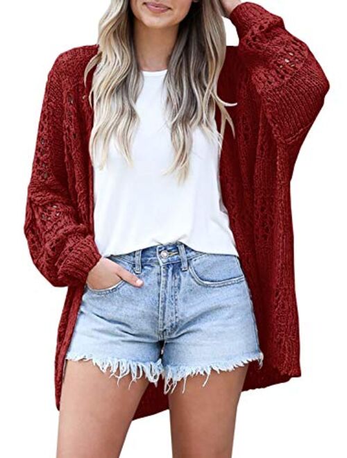 Mafulus Women's Crochet Cardigan Kimono Boho Long Sleeve Lightweight Soft Oversized Open Front Knitted Sweater