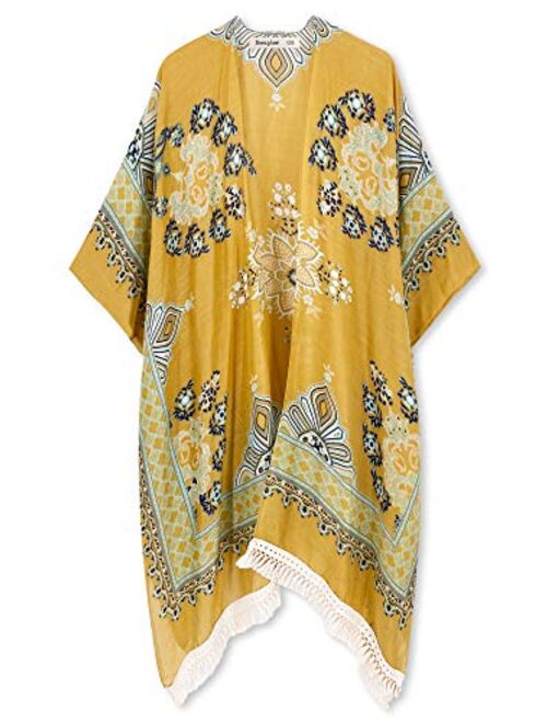 Breezy Lane Beach Cover Up for Women Swimsuit Kimono Cardigan with Floral Print for Summer Travel Holiday