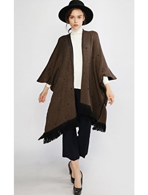 RIIQIICHY Women Winter Warm Cardigan Poncho Cape Blanket Oversized Sweater Coat Cardigan Shawl Wrap Pashmina