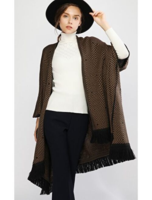 RIIQIICHY Women Winter Warm Cardigan Poncho Cape Blanket Oversized Sweater Coat Cardigan Shawl Wrap Pashmina