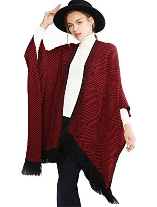 RIIQIICHY Women Winter Warm Cardigan Poncho Cape Blanket Oversized Sweater Coat Cardigan Shawl Wrap Pashmina