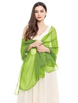 REEMONDE Womens Luxurious Soft Satin Long Chiffon Bridal Scarf Shawl Wraps Pashmina for Evening Party