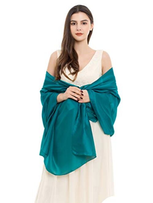 REEMONDE Womens Luxurious Soft Satin Long Chiffon Bridal Scarf Shawl Wraps Pashmina for Evening Party