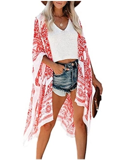 MayBuy Women's Floral Kimonos Boho Summer Cardigans Swimsuit Cover Ups for Beach Vacation