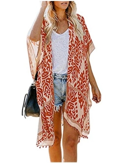 MayBuy Women's Floral Kimonos Boho Summer Cardigans Swimsuit Cover Ups for Beach Vacation