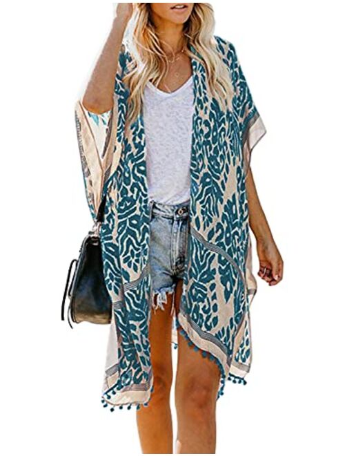 MayBuy Women's Floral Kimonos Boho Summer Cardigans Swimsuit Cover Ups for Beach Vacation